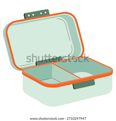 Empty open lunch box with two departments food container vector illustration on white background