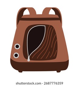 Empty open pet carrier backpack flat vector illustration isolated on white.