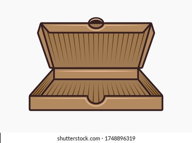 Empty open pizza cardboard box vector colored illustration isolated on white background