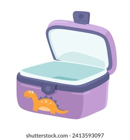 Empty open purple lunchbox vector illustration. School or office food container. Breakfast, lunch, dinner box for kids or students. Bento. Homemade nutrition. Healthy food concept.