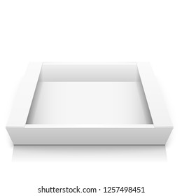Empty open realistic cardboard box without lid for storing candy and baking, as well packaging of gifts and other items. Mockup. Isolated on white background. EPS10 vector illustration.