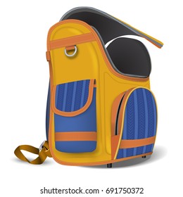 Empty Open School Satchel. A Place For Your Object. Realistic Colorful Illustration On A White Background.  Pattern Texture. Vector Illustration. Isolated.