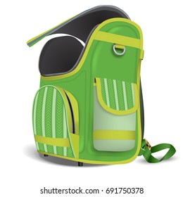 Empty Open School Satchel. A Place For Your Object. Realistic Colorful Illustration On A White Background.  Pattern Texture. Vector Illustration. Isolated.