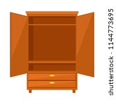 Empty open wardrobe isolated on white background. Natural wooden Furniture. Wardrobe icon in flat style. Room interior element cabinet to create apartments design. Vector illustration