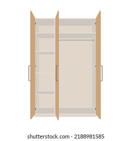 Empty open wardrobe on white background