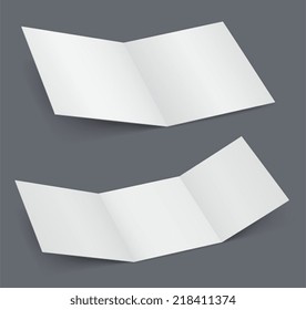 Empty open white brochure, doubled and tripled the booklet