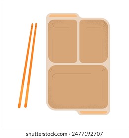 Empty opened bento box vector illustration isolated on white.