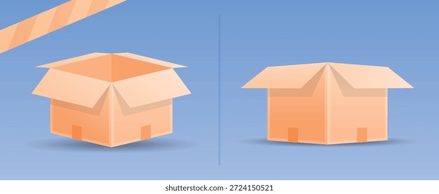 Caja de cartón abierta vacía Vector de ilustración 3D
