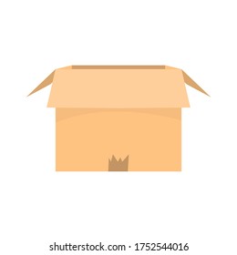 Empty opened cover on craft box with front view vector illustration. Paper container flat style. Shipping and distribution concept. Isolated on white background