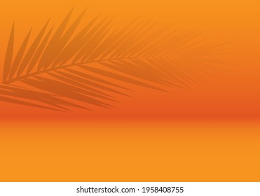estudio de color naranja vacío. fondo de sala con sombra de hojas de palma 