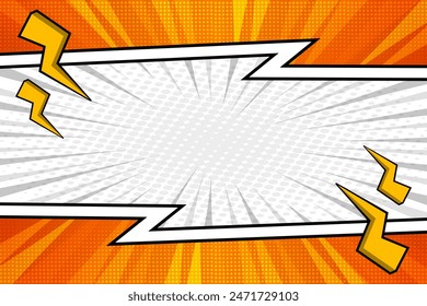 Empty orange comic sunburst frame background design template