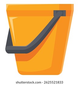 Leere orangefarbene Plastikeimer mit schwarzem Griff steht aufrecht, bereit für eine Vielzahl von Aufgaben