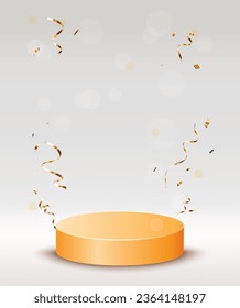 Empty orange podium with Gold confetti celebration on transparent background