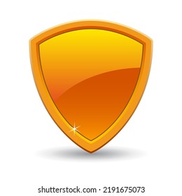 Empty orange shield on a white background. Protection sign illustration. Vector design element.