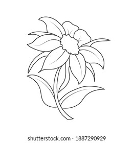 Empty outline of a flower with petals. Doodle style outline isolated on white background. Flat design for coloring, cards, scrapbooking and decoration.