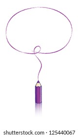 Empty Oval Message Bubble Drawn by Small Purple Pencil with Reflection