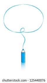 Empty Oval Message Bubble Drawn by Small Blue Pencil with Reflection