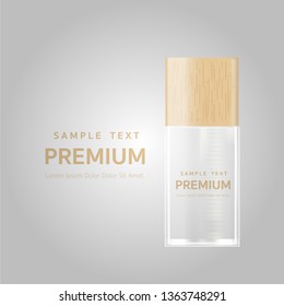 Empty packaging bottle, wooden lid, vector