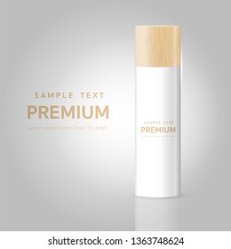 Empty packaging bottle, wooden lid, vector