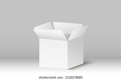Empty packaging boxes, cube view and product package mockups 3d vector illustration White box mockup.