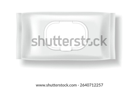 Empty packaging design for wet wipes with realistic details. White and minimalistic style, emphasizing hygiene and cleanliness. Ideal for branding purposes.