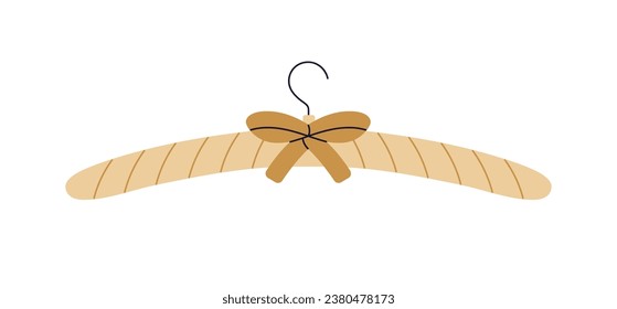 Empty padded textile hanger for hanging garment, clothes. Soft textile wardrobe accessory for storing apparel in cloakroom. Storage item with bow. Flat vector illustration isolated on white background