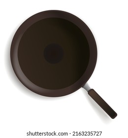 Empty pan. Top view. Metallic utensil for frying and Roast meal. Cook tools. Fry product. Fast food. Cooking foods. Isolated on white background