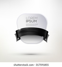 Empty paper badge with black ribbon. Vector pin. Black friday flayer. 
