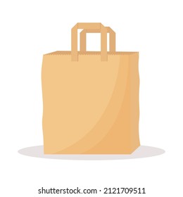 Empty paper bag isolated on white background. Flat vector illustration