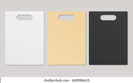Empty paper bag mockup set. Paper shopping bags packaging. Mockup isolated. Template design. Realistic vector illustration.