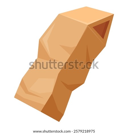 Empty paper bag standing upright on white background