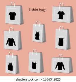 Empty Paper bags for clothes. Vector illustration.