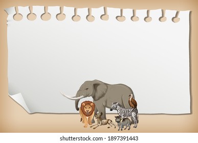 Empty paper banner with wild african animal illustration