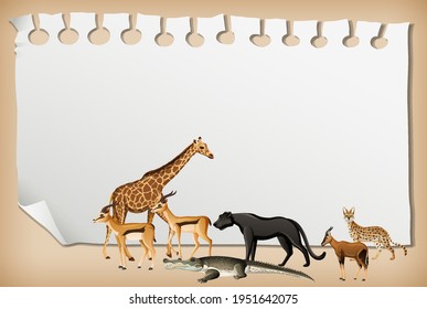 Empty paper banner with wild african animal illustration