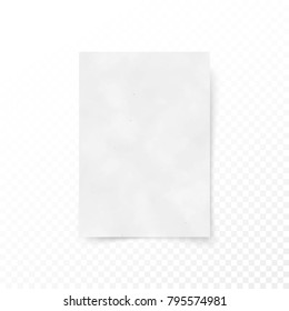 Empty paper letter white sheet template. Paper and carton texture. Paper surface canvas. Vector illustration isolated on transparent background