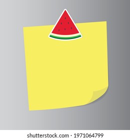 empty paper note on fridge door with watermelon magnet- vector illustration