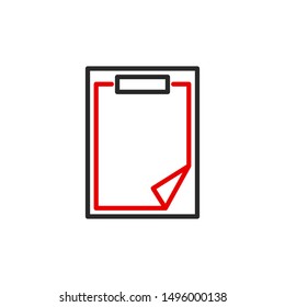 empty paper page in sketchbook outline flat icon. Single high quality outline logo symbol for web design or mobile app. Thin line design logo. Black and red icon pictogram isolated on white background