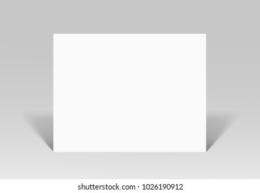 Empty paper sheet. A4 horizontal format paper with shadows on gray background. Magazine, booklet, postcard, banner, flyer, business card or brochure mockup. Vector Illustration EPS10.