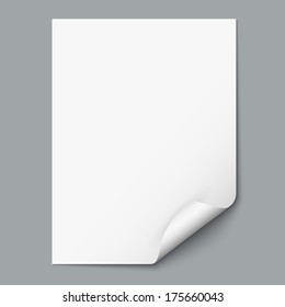 Empty paper sheet with curled corner. Vector EPS10