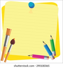 Empty paper sheet and lined notepad and pencil for attaching paper Vector EPS10