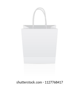 Empty paper shopping bag isolated on white background. Realistic template for mockup, gift package, shops, etc. Eco packaging. Easy to edit vector illustration. 