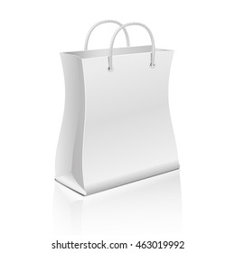 Empty paper shopping bag isolated on white. Vector template for advertising and branding