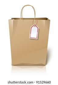 empty paper shopping bag with label vector illustration isolated on white background