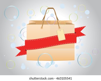 Empty paper shopping bag with tag design.