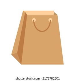 Empty paper shopping handle brown bag isolated on white background. Vector illustration icon. Shop packaging template mockup. Copy space. Retail. Store delivery service. Food kraft eco bag. Ecology