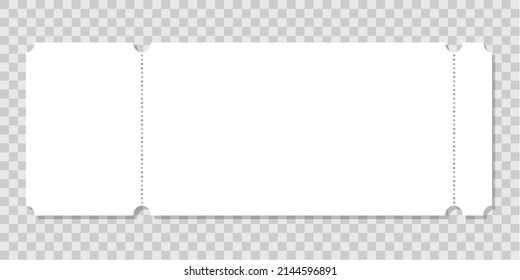 Modelación vacía de la entrada de papel para el evento, concierto, película, museo, festival, teatro, entrada de exhibición aislada en un fondo transparente. Plantilla de cupón o lotería. Ilustración vectorial realista