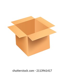 Empty parcel box with lid open. placed on a white background,vector 3d isolated for 
transport advertising design