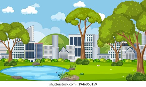 Leerer Park in der Stadtszene zur Tageszeit Illustration