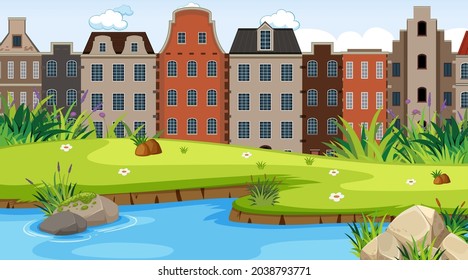 Empty park in the city scene at day time illustration