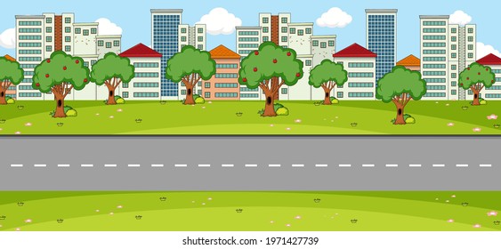 Empty Park Landscape Scene With Main Street Illustration